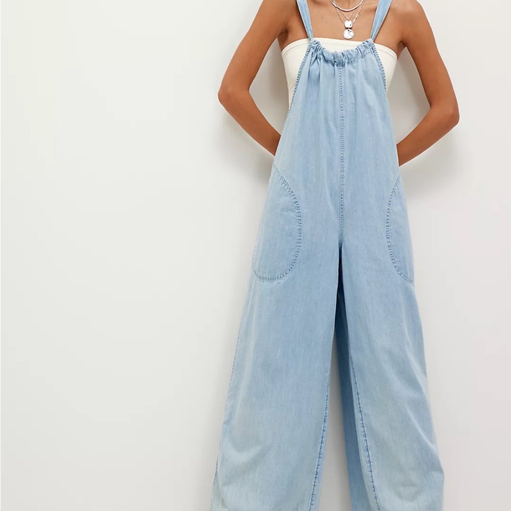 Free People Sky Blue Denim Overalls